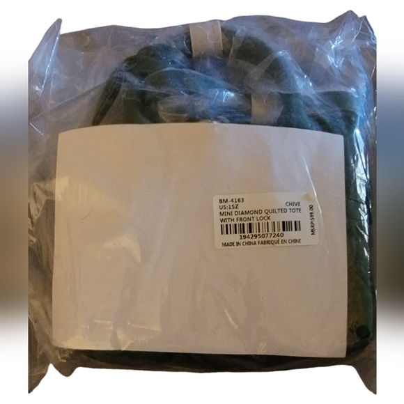 Badgely Mischka Mini Diamond Quilted Tote - Chive - Picture 3 of 3